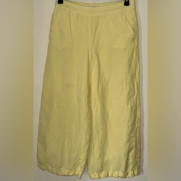 LOFT Pants - Loft Fluid Linen Blend Striped Wide Leg Crop Pants Yellow White Small Lined
